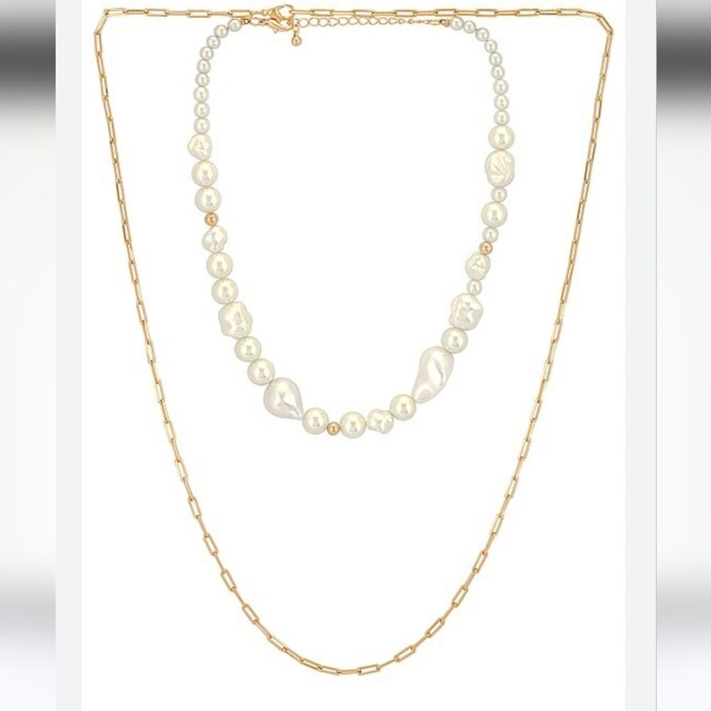 MEADOWE Mila Necklace Set in Gold NWT Faux Pearl
